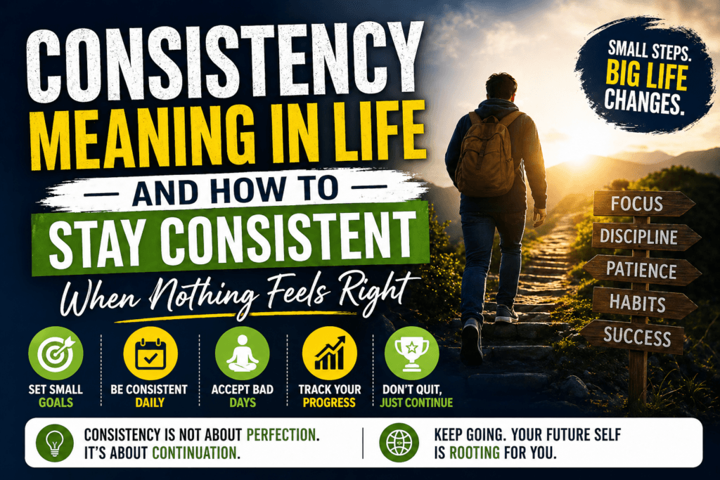 person struggling but learning consistency meaning in life and how to stay consistent through daily habits