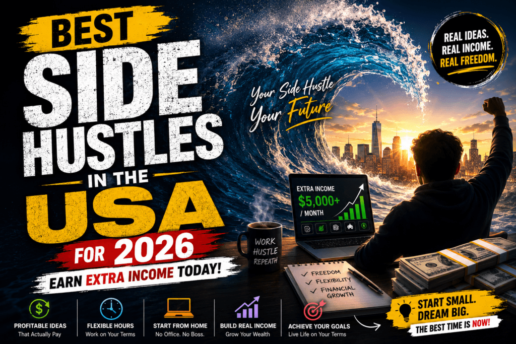 A person working on a laptop at home representing the best side hustles in the USA for 2026